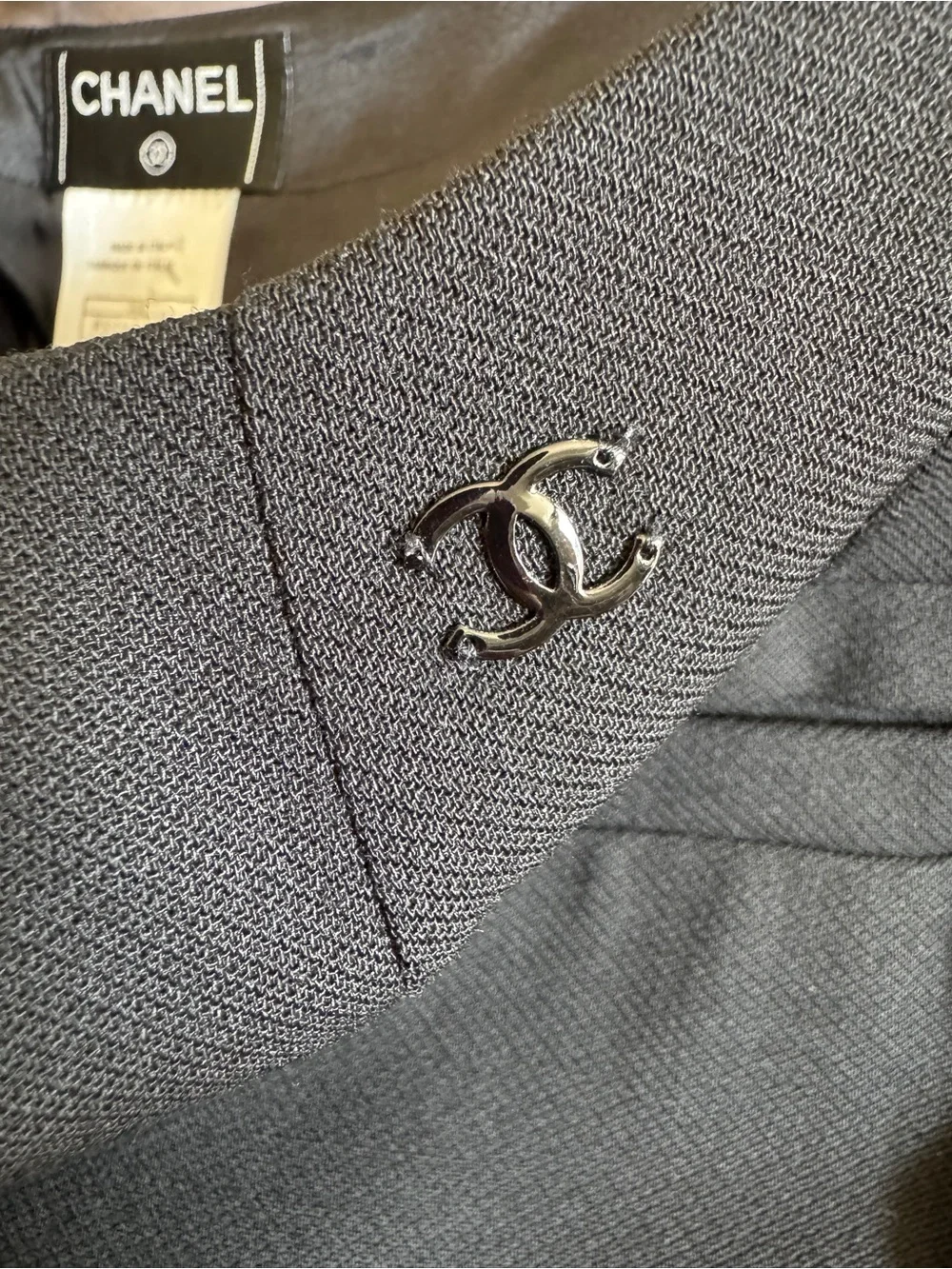 Chanel CC Enamel Logo Karl Lagerfeld Era Wool/Silk Trouser